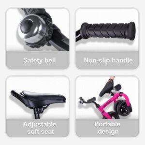 YGJT 3 in 1 Tricycle for Toddlers Age 2-5 Years Old, Folding Kids Balance Bike with Adjustable Seat and Removable Pedal, Toddler Bike Ride-on Toys for Infant, Gifts for Baby Boys Girls Birthday(Pink) 15 YGJT 3 in 1 Tricycle for Toddlers Age 2-5 Years Old, Folding Kids Balance Bike with Adjustable Seat and Removable Pedal, Toddler Bike Ride-on Toys for Infant, Gifts for Baby Boys Girls Birthday(Pink) - Image 7