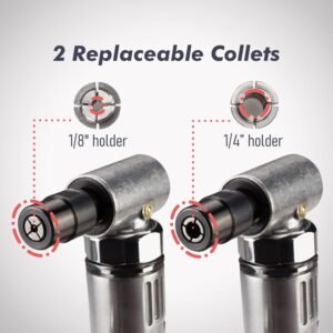 Air Angle Die Grinder, 0.25 hp and 21,000 RPM Motor, Lightwight Aluminum Body, Safety Lock, With 1/4" 1/8" Collets, Pneumatic Power Tool For Grinding and Polishing on Metalwork Woodwork 13 Air Angle Die Grinder, 0.25 hp and 21,000 RPM Motor, Lightwight Aluminum Body, Safety Lock, With 1/4" 1/8" Collets, Pneumatic Power Tool For Grinding and Polishing on Metalwork Woodwork - Image 5