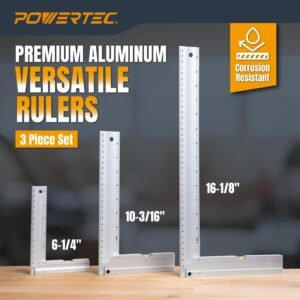 POWERTEC L Square 3pc, Try Square, 90 Degree Measuring Tools w/Bubble Levels, Machinist Square for Router Fence, Table Saw Blade, Woodworking, Carpentry Work, Frame Work (80005) - Image 3