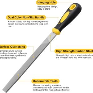 8in Flat Metal File, Total 12in, File Blade 8in, Anti-Slip Ergonomic Handle, Harden High Carbon Steel, Uniform Teeth, Ideal Hand Files to Sharpen and Deburr Metal, Stone, Wood, Plastic - Image 5