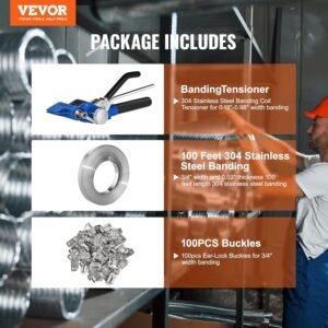 VEVOR Banding Strapping Kit with Strapping Tensioner Tool, 100 ft Length 304 Stainless Steel Banding 100 Metal Seals, Pallet Packaging Strapping Banding Kit, Banding Packaging Strapping for Packing 13 VEVOR Banding Strapping Kit with Strapping Tensioner Tool, 100 ft Length 304 Stainless Steel Banding 100 Metal Seals, Pallet Packaging Strapping Banding Kit, Banding Packaging Strapping for Packing - Image 3