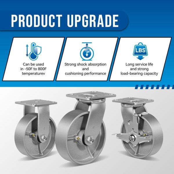 6X2 Heavy Duty Caster Steel Cast Iron Wheel - Industrial Caster Wheels, Set of 4 with up to 5000 LB Capacity - Widely use for, Tool Box and Workbench (4 Swivel) 6 71Z+rSzNTmL. SL1500