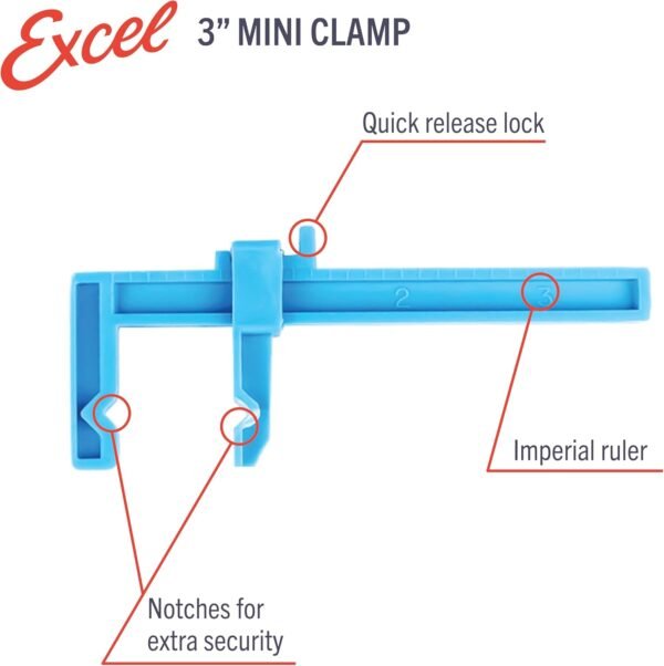 Excel Blades 3-Inch Adjustable Plastic Bar Clamps Set – 6-Pack Mini Woodworking Clamps and Spreaders for Model Building, Crafts, and DIY Woodworking Projects – Inch-Marked Side Beams – Made in USA 4 71Z57ImlM3L. AC SL1500