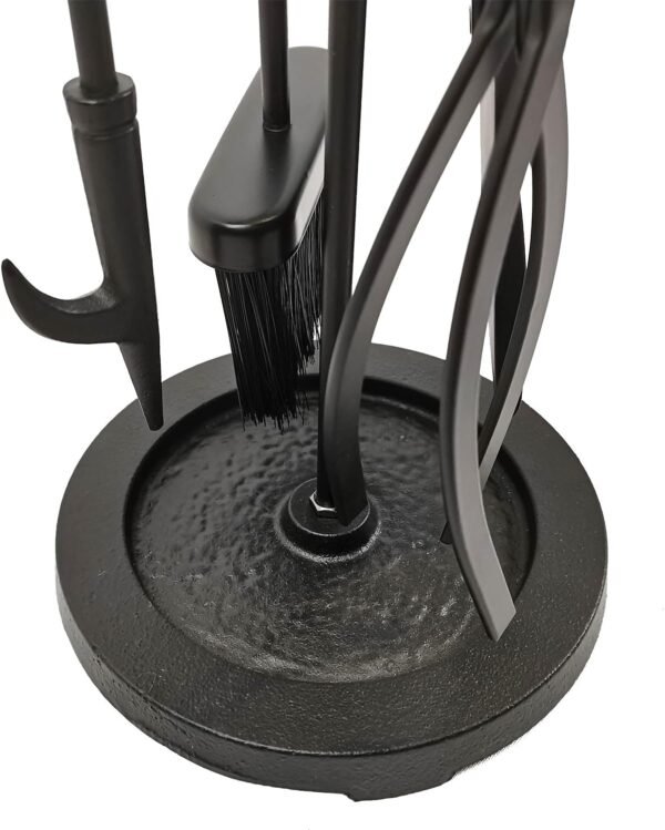 Lizh Metalwork 5 Pieces Black Wrought Iron Fireplace Companion Set,Modern Indoor Outdoor Fireplace Accessories Set,Include Tongs, Shovel, Poker,Brush and Cast Iron Base 10 71ZxdmHqqeL. AC SL1500