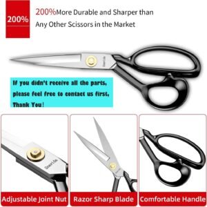Fabric Scissors Tailor Sewing Shears - 9 Inch Heady Duty Scissors for Fabric Cutting Professional Ultra Sharp Cloth Tailor Scissors Multipurpose Utility Dressmaker Leather Titanium Scissors (9Inch) - Image 5