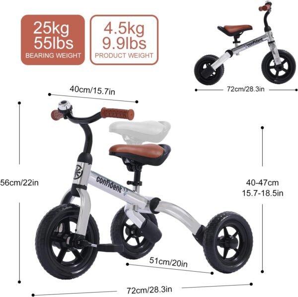 YGJT 3 in 1 Tricycle for Toddlers Age 2-5 Years Old, Folding Kids Balance Bike with Adjustable Seat and Removable Pedal, Toddler Bike Ride-on Toys for Infant, Gifts for Baby Boys Girls Birthday 8 71bN8V7lCiL. AC SL1500