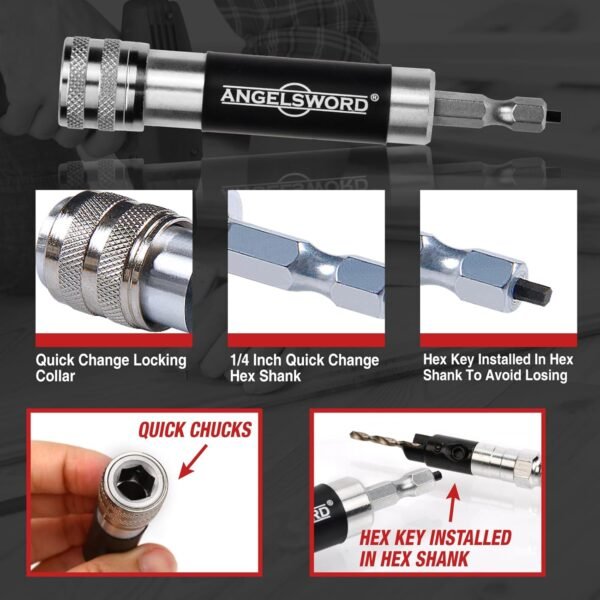 ANGELSWORD Countersink Drill Bit Set with Flip Drive for Wood, #6, #8, #10 Drill Flip Drive Complete Unit Set, 4 Pack 5 71bY1LQeq7L. SL1500