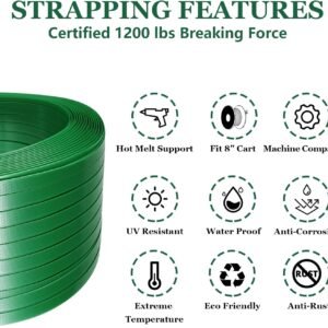 Banding Strapping Kit, Pallet Strapping Kit, Packaging Banding Tool with 5/8" Width, 1000' Length Polyester Strapping Coil Roll and Dispenser Box – Heavy Duty Certified 1200 lbs Break - Image 7