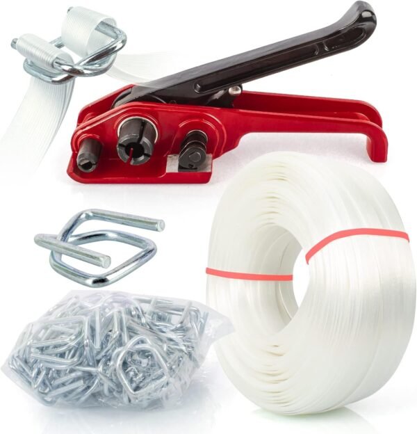 Heavy Duty Packing Strapping kit, Pallet Packing Strapping Tool, 3/4" x 320' Woven Cord Strapping Set, 2000 lbs Break Strength, Metal Buckles, Polypropylene Cord Strapping Tensioner 3 71cZHr55 XL. AC SL1500