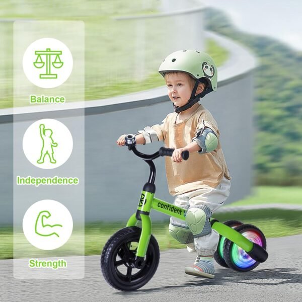 YGJT 3 in 1 Lighting Tricycle for Toddlers Age 2-5 Years Old, Folding Kids Balance Bike with Adjustable Seat and Removable Pedal, Toddler Bike Ride-on Toys for Infant, Gift for Baby Boys Girls(Green) 4 71cqgus5ETL. AC SL1500