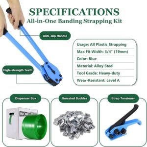 Banding Strapping Kit, Pallet Strapping Kit, Packaging Banding Tool with 5/8" Width, 1000' Length Polyester Strapping Coil Roll and Dispenser Box – Heavy Duty Certified 1200 lbs Break - Image 3