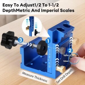 Pocket Hole Jig Kit - Adjustable Angle Drill Guide Tools for Doweling Maker, Woodworking Carpentry Adapter, Wood Dowel Jig w/Screws & Stop Collars - Image 7