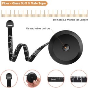 iBayam 2 Pack Tape Measure Measuring Tape for Body Fabric Sewing Tailor Cloth Knitting Vinyl Home Craft Measurements, 60-Inch Soft Fashion Pink & Retractable Black Double Scales Rulers for Body Weight - Image 4