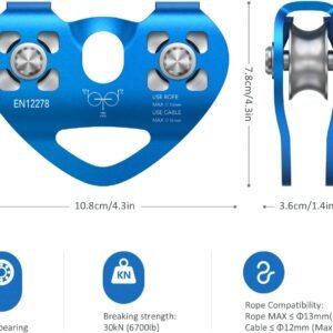 Lixada Zip Line Pulley 30KN Tandem Speed Double Pulley for 1/4 5/16 3/8 1/2 Cable Backyard Zipline, Hauling, Rigging and Commercial Purposes,Holds Upto 6700lbs - Image 6