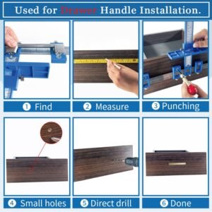 Cabinet Hardware Jig, King&Charles Cabinet Handle Jig + Automatic Hole Punch + Point Drill Bits, Use for Handles Knobs Pulls on Drawers/Doors, Wood Drilling Dowelling Guide Set. - Image 5