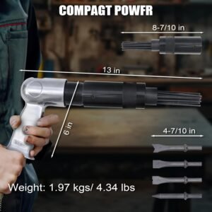 BHTOP Air Needle Scaler with 4 Chises, 19 Needles Pneumatic Air Hammer Needle Gun for Metalworks, Rust, Weld & Paint Remover 14 BHTOP Air Needle Scaler with 4 Chises, 19 Needles Pneumatic Air Hammer Needle Gun for Metalworks, Rust, Weld & Paint Remover - Image 5