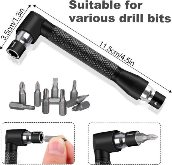 17Pcs Flexible Drill Bit Extension, Include 3Pcs Rotatable Socket Adapter 2Pcs Hex Shank 105° Right Angle Drill Attachment 10 Short Screwdriver Bits 90° Angled Bits and Bendable Extension 5 71o 0OA8t3L. AC SL1500