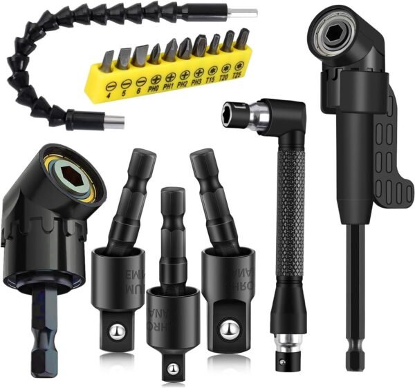 17Pcs Flexible Drill Bit Extension, Include 3Pcs Rotatable Socket Adapter 2Pcs Hex Shank 105° Right Angle Drill Attachment 10 Short Screwdriver Bits 90° Angled Bits and Bendable Extension 2 71py0UP6FVL. AC SL1500