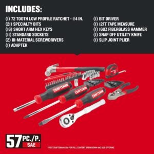 CRAFTSMAN 57 Piece Mechanics Tool Set Home Tool Set, Sockets, Ratchet, Screwdrivers, Hammer, Pliers, Hex Keys, Specialty Bits Hand Tools (CMMT99447) 11 CRAFTSMAN 57 Piece Mechanics Tool Set Home Tool Set, Sockets, Ratchet, Screwdrivers, Hammer, Pliers, Hex Keys, Specialty Bits Hand Tools (CMMT99447) - Image 4