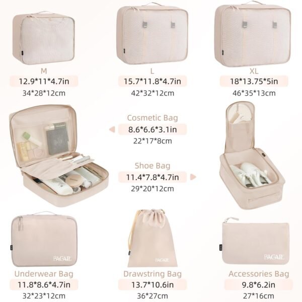 BAGAIL 8 Set Packing Cubes Luggage Packing Organizers for Travel Accessories-Cream 3 71q9oimFgOL. AC SL1500