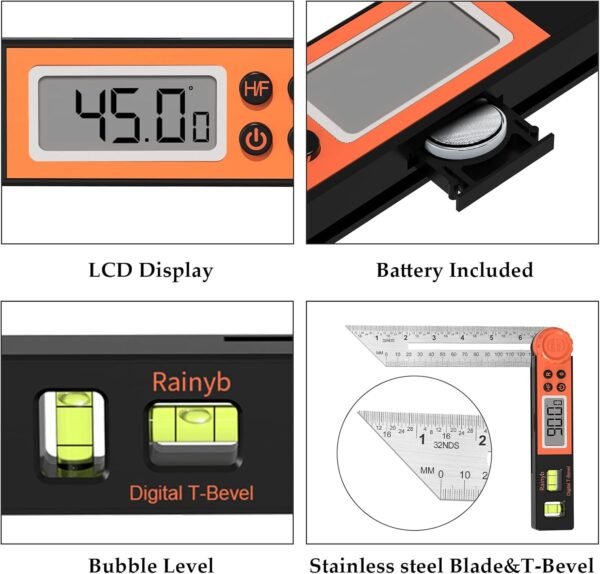 Digital Angle Finder Protractor 0-360 Degree T-Bevel Gauge & Protractor with Horizontal Vertical Bubble & Full LCD Display for Woodworking, Metalworking, Construction 4 71qz9AWOAeL. AC SL1500