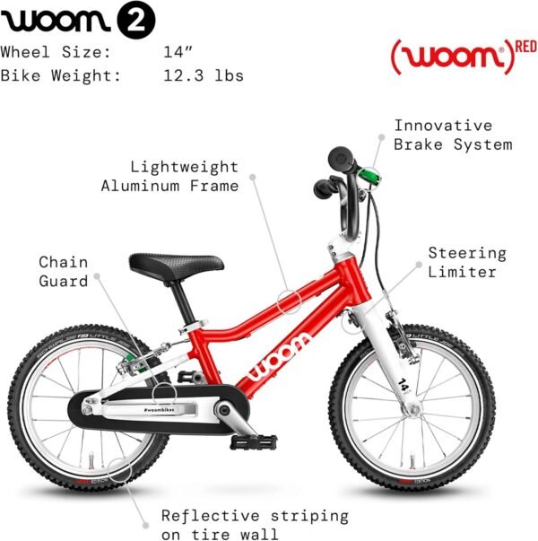 woom 2 Children’s Bicycle for Kids 3-4.5 Years Old, 14-Inch Wheels, Lightweight Bike with Handbrake & Chain Guard, Boys & Girls - Red 4 71r MGXoqEL. AC SL1500