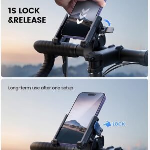 Lamicall Motorcycle Phone Mount Holder - [Camera Friendly] [1s Lock] Bike Phone Holder Handlebar Clamp, Bicycle Scooter Phone Clip, for iPhone Air, 17, 16, 15 Pro Max, Galaxy S25 Ultra, 4.7-7" Phones - Image 5