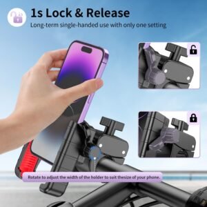 Bike Phone Mount Holder, [Camera Friendly] Motorcycle Phone Mount for Electric Scooter, Mountain, Dirt Bike and Motorcycle - 360° Rotate Suitable for iPhone & Android Smartphones from 4.5-7.0 inches - Image 4