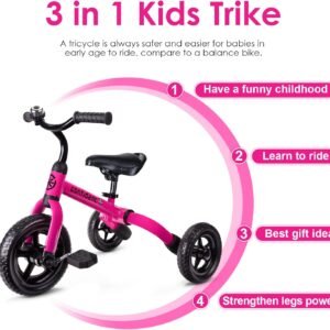 YGJT 3 in 1 Tricycle for Toddlers Age 2-5 Years Old, Folding Kids Balance Bike with Adjustable Seat and Removable Pedal, Toddler Bike Ride-on Toys for Infant, Gifts for Baby Boys Girls Birthday(Pink) 12 YGJT 3 in 1 Tricycle for Toddlers Age 2-5 Years Old, Folding Kids Balance Bike with Adjustable Seat and Removable Pedal, Toddler Bike Ride-on Toys for Infant, Gifts for Baby Boys Girls Birthday(Pink) - Image 4