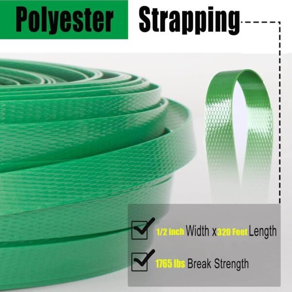Heavy Duty Pallet Packaging Strapping Tool,Banding Strapping Kit, Strapping Tensioner Tool, Sealing Tool, 1/2" x 320’Polyester (PET) Strapping Roll, 100 pcs Open Metal Clips for Packing 4 71tKOGY9+mL. SL1500