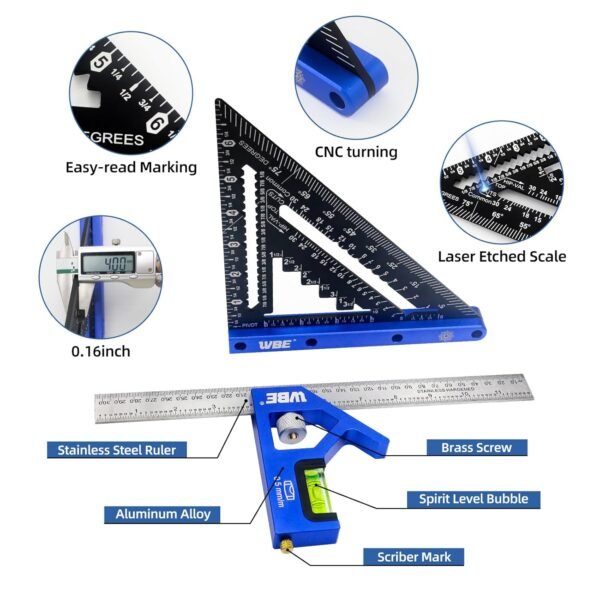 7inch Rafter Square and 12inch Combination Square Set -CNC-Machined Aluminum Alloy,Heavy Duty Carpenter Square for Woodworking and Home DIY 3 71tTd3WtAQL. SL1500