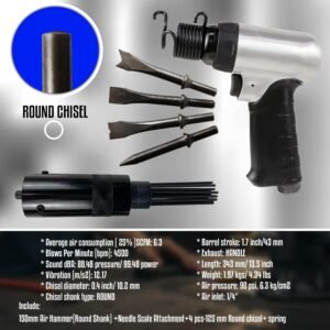 LE LEMATEC Air Needle Scaler with Air Chisel Kit, 4800 BPM Pneumatic Air Hammer Needle Gun for Metalworks, Rust, Weld & Paint Remover, Pistol Grip Metal Scraper Air Compressor Accessories (LE-AN324K) 16 LE LEMATEC Air Needle Scaler with Air Chisel Kit, 4800 BPM Pneumatic Air Hammer Needle Gun for Metalworks, Rust, Weld & Paint Remover, Pistol Grip Metal Scraper Air Compressor Accessories (LE-AN324K) - Image 7