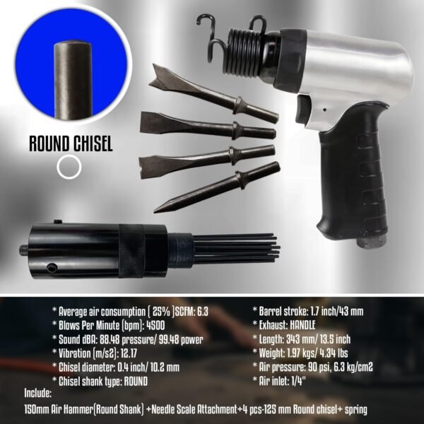 LE LEMATEC Air Needle Scaler with Air Chisel Kit, 4800 BPM Pneumatic Air Hammer Needle Gun for Metalworks, Rust, Weld & Paint Remover, Pistol Grip Metal Scraper Air Compressor Accessories (LE-AN324K) 7 71uI4G6olXL. AC SL1500