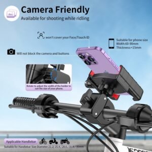 Bike Phone Mount Holder, [Camera Friendly] Motorcycle Phone Mount for Electric Scooter, Mountain, Dirt Bike and Motorcycle - 360° Rotate Suitable for iPhone & Android Smartphones from 4.5-7.0 inches - Image 3