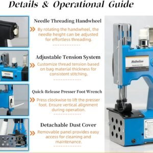 Bag Sewing Machine - 2s/bag Heavy Duty Portable Stitching Machine for Woven Bags, Non-Woven Fabrics, Leather | Warehouse & Farm Packing Tool (Blue, Corded - 110V AC) 14 Bag Sewing Machine - 2s/bag Heavy Duty Portable Stitching Machine for Woven Bags, Non-Woven Fabrics, Leather | Warehouse & Farm Packing Tool (Blue, Corded - 110V AC) - Image 6