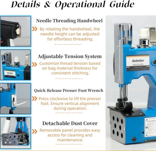 Bag Sewing Machine - 2s/bag Heavy Duty Portable Stitching Machine for Woven Bags, Non-Woven Fabrics, Leather | Warehouse & Farm Packing Tool (Blue, Corded - 110V AC) 6 71vAeg3+p6L. AC SL1500