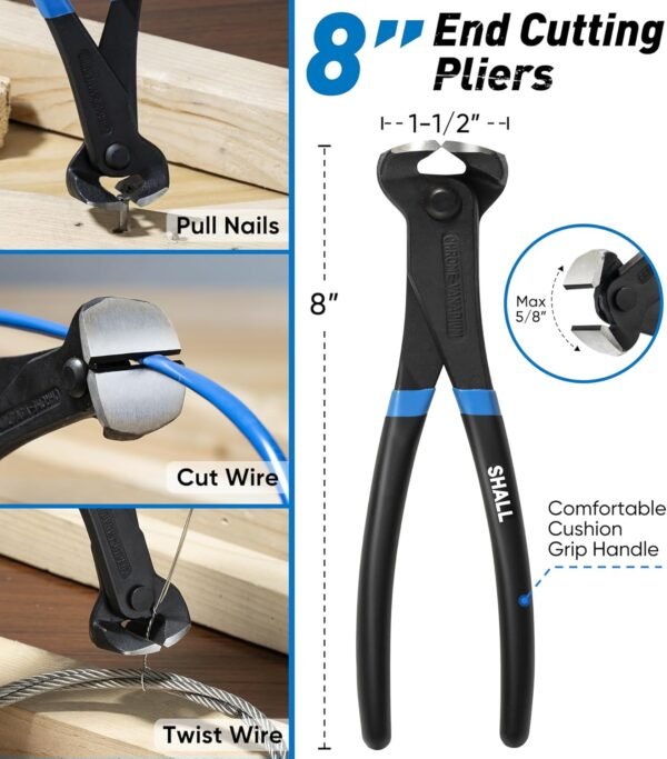 SHALL 4-Piece Pry Bar Set, 12-Inch Cats Paw Nail Puller, 10-Inch & 7.5-Inch Flat Claw Pry Bars, 8-Inch End Cutting Pliers, Utility Wonder Crowbar, Nail Remover Tool for Baseboard, Floor, Nails Removal 6 71vSBJ1JfnL. AC SL1500