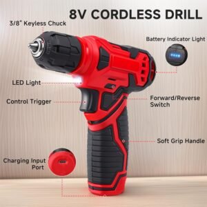 Tool Set - 8V Cordless Drill Kit, 132 Piece Box With Hand Drill, Home Kits for Men & Women, Perfect for Homeowner, Diyer, Handyman 13 Tool Set - 8V Cordless Drill Kit, 132 Piece Box With Hand Drill, Home Kits for Men & Women, Perfect for Homeowner, Diyer, Handyman - Image 5