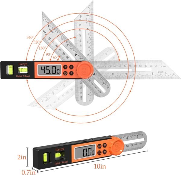Digital Angle Finder Protractor 0-360 Degree T-Bevel Gauge & Protractor with Horizontal Vertical Bubble & Full LCD Display for Woodworking, Metalworking, Construction 5 71w2DgfyHVL. AC SL1500