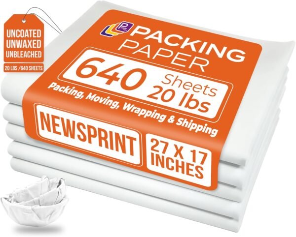 White Bulk Packing Paper Sheets for Moving | 640 sheets | 27" x 17" | 20 lb | Twin Pack | | Newsprint Wrapping Paper Sheets - Must Have in Your Moving Supplies, Packing Materials, Moving Paper Wrap 2 71wCLMYmqIL. AC SL1500