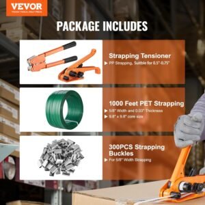 VEVOR Banding Strapping Kit with Strapping Tensioner Tool, Banding Sealer Tool, 1000 ft Length PET Band, 300 Metal Seals, Pallet Packaging Strapping Banding Kit Banding Packaging Strapping for Packing - Image 3