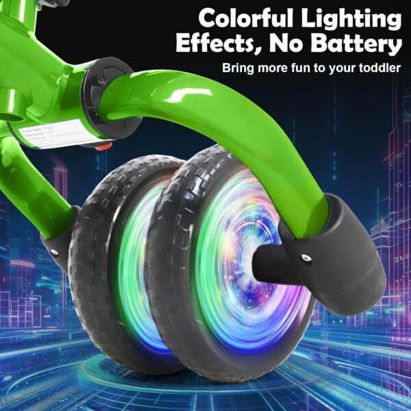YGJT 3 in 1 Lighting Tricycle for Toddlers Age 2-5 Years Old, Folding Kids Balance Bike with Adjustable Seat and Removable Pedal, Toddler Bike Ride-on Toys for Infant, Gift for Baby Boys Girls(Green) 3 71y2Azq0AAL. AC SL1500