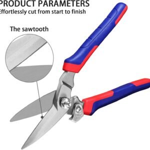 Heavy Duty Industrial Scissors: Utility Sharp Aviation Tin Snips for Cutting Thin Metal Sheet, Fine Iron Wire, Wires, Plastic, Rubber Hose, Carpet, Cardboard （8'' Blue） - Image 6