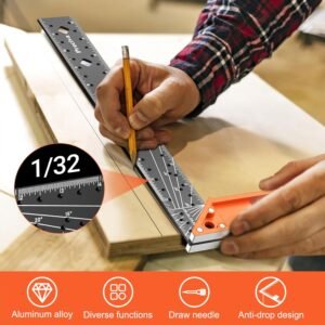 12” Woodworking Square Ruler - Preciva Right Angle Ruler Carpenter Square Layout Tool, Features Stainless Steel Blade, Retractable Ledge, 1/16” and 1/32” Notch Spacing and Multi-Angle Scribe Mark 11 12” Woodworking Square Ruler - Preciva Right Angle Ruler Carpenter Square Layout Tool, Features Stainless Steel Blade, Retractable Ledge, 1/16” and 1/32” Notch Spacing and Multi-Angle Scribe Mark - Image 3