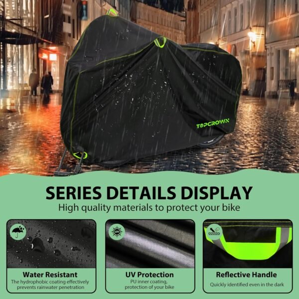 Bike Cover Waterproof Outdoor Storage for 1/2/3 Bikes, Bicycle Cover Rain Sun UV Dust Wind Proof with Storage Bag for Mountain Road Bike/Ebike (210D Black+Green, XL Size for 1 bike) 5 811KNBpWweL. AC SL1500