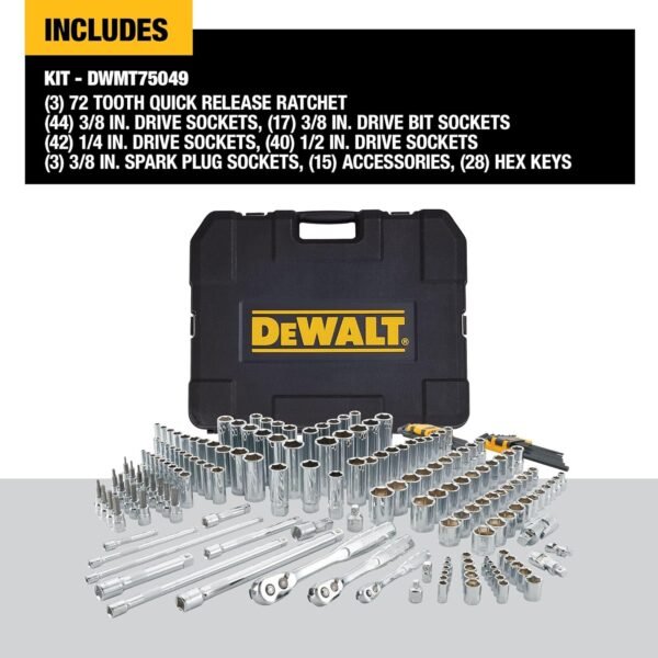 DEWALT Mechanics Tool Set, SAE and Metric Socket Wrench Set, Drive Sizes 1/2, 1/4, 3/8 Socket Set, 192-Piece Tool Box (DWMT75049) 3 813Ghj6EKzL. AC SL1500