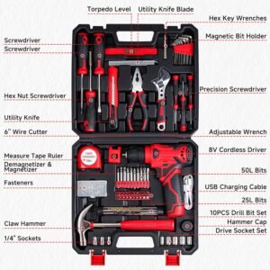 Tool Set - 8V Cordless Drill Kit, 132 Piece Box With Hand Drill, Home Kits for Men & Women, Perfect for Homeowner, Diyer, Handyman 15 Tool Set - 8V Cordless Drill Kit, 132 Piece Box With Hand Drill, Home Kits for Men & Women, Perfect for Homeowner, Diyer, Handyman - Image 7