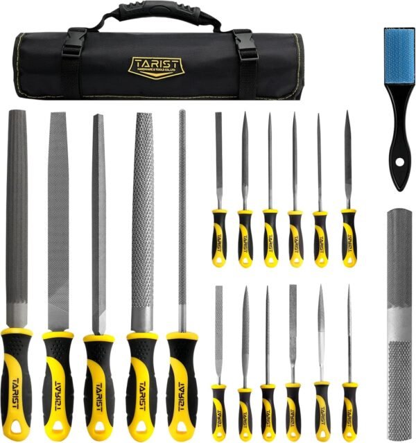19PCS Metal & Rasp File Set with Tool Bag, Includes Flat/Half-Round/Round/Triangle steel file, Half-Round wood file, 4 Way File and 12pcs Needle Files, Work for Metal, Wood and more 2 817LWAyVEGL. AC SL1500