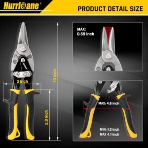 HURRICANE 10 Inch Aviation Tin Snips, Heavy Duty Metal Cutter Shears for Cutting Sheet Metal, Straight Cut Aviation Snips - Image 4