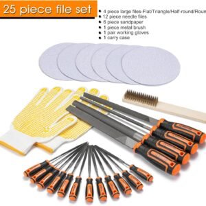 REXBETI 25Pcs Metal File Set, Premium Grade T12 Drop Forged Alloy Steel, Flat/Triangle/Half-round/Round Large File and 12pcs Needle Files with Carry Case, 6pcs Sandpaper, Brush, A Pair Working Gloves 12 REXBETI 25Pcs Metal File Set, Premium Grade T12 Drop Forged Alloy Steel, Flat/Triangle/Half-round/Round Large File and 12pcs Needle Files with Carry Case, 6pcs Sandpaper, Brush, A Pair Working Gloves - Image 3